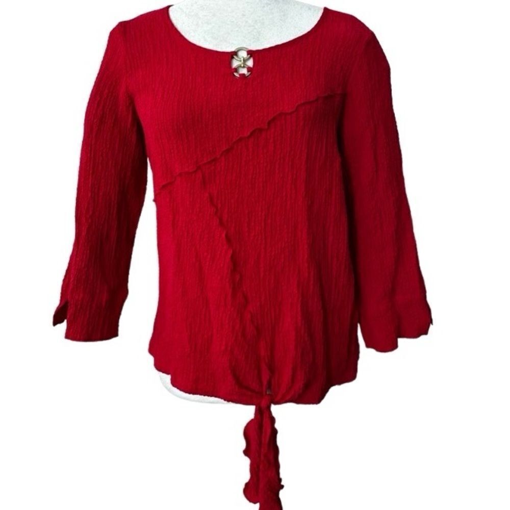Alfred Dunner Red Shirt Pullover Crinkle Gold Hardware SZ S